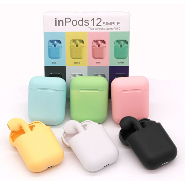 Ασύρματα Ακουστικά Αφής - inPods 12 Bluetooth Earphones With Charging Box με Αυτόματη Σύνδεση Pop-up στο Κινητό - Λευκά Macaron